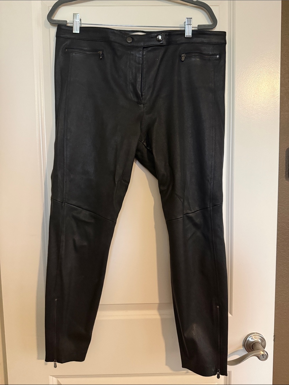 Nordstrom Signature Black Leather Skinny Jeans with Ankle Zips
